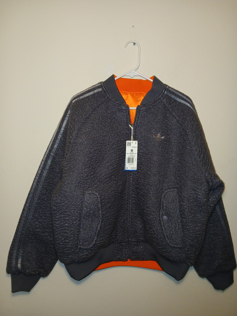 Adidas Originals Reversible Superstar Bomber Jacket Gray Orange Men’s M KR7618